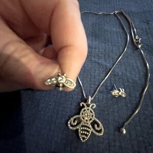 Brighton Silver Bee Pendant Necklace & Earrings Nature-Inspired